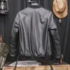 Autumn Mens Stand Collar Brodery Cowhide Bomber Casual High Street Slim Fit Real Leather Jacket Short Man Aviator Coat Q6J3#