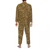 Ensembles de pyjama imprimé léopard Trendy Black Gold Vêtements de nuit confortables Unisexe Lg manches Casual Room 2 pièces Costume à la maison Plus Taille R3du #
