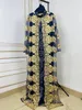 African Party Spitze bestickter Mantel und gepresstes Rautenmuster langes Kleid mit Schal für Dame 240315