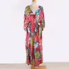 Plus Size Womens Zomer Losse Kimono Maxi Jurk Wrap V-hals 34 Mouwen Bloemenprint Slit Lange Jurken 240311