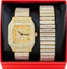 Techno Pave Mens 45 mm Square Ice Diamond Watch - Full Ice Case Roman Dial - Sparling Regulowany pasek - Ruch kwarcowy