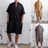 summer Loose Boy Rompers Cott Half Sleeve Butt Pants Vintage Casual Solid Men Cargo Overalls Jumpsuit Trousers Male Clothes Y9si#