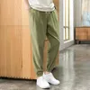 2023 Summer Men's Trousers Cott Linen Fi Casual Pants Solid Color Breathable Loose Shorts Straight Pants Streetwear M-5XL 32Mf#