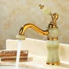 Badezimmer-Waschtischarmaturen im europäischen Stil, Gold-Kupfer-Natur-Jade-Wasserhahn, Drop-in-Marmorbecken, Haushalt