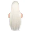 Cos anime perruque couleur moyen long cheveux raides blanc fibre chimique fibre haute température style européen américain usine densité de cheveux 13x4 dentelle avant sans colle perruque