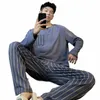 2023 Cott Mannen Pyjama Lg Nachtkleding Elegante Mannelijke Big Size Pijama Hombre Nachtkleding Gestreepte Loungewear pyjama voor mannen Dropship 646 h #