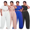 Femmes Plus Taille Survêtements Femmes Vêtements d'été 3XL 4XL 5XL Bandage Sweatsuits à manches courtes T-shirt Pantalon à jambes larges Deux pièces Ensemble Ca Ot6S2