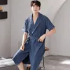 men's Cott Kimo Lg Robes 4XL Short Sleeve Sleepwear Bathrobe Big Yards Nightgown Summer Lapel Home Clothes For Male 64dk#