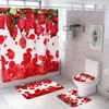 Badmatten 3D-geprinte bloem Douchegordijn Deksel Wc-afdekking Antislip Badkamermat Set Voet Valentijnsdagcadeau
