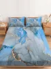 Ustaw marmurowy tekstura akwarela niebieski szary poliestrowy materac Mattress Four Corners Elastyczne łóżko opaski z Pilllowcase