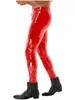 Leggings de moto rouge noir pour hommes Pantalon skinny en cuir verni Pantalon d'entrejambe à glissière bidirectionnelle Look mouillé Leggings Clubwear 67fS #