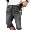 2023 Summer New Men's Anti-theft Zipper Jeans Shorts Fi Casual Straight Gray Elastic Force Denim Short Male Brand m4yS#