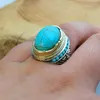 Cluster Rings Fashion Big Oval Natural Turquoises Stone Ring Men Vintage Gold Silver Color Blue Bead Wedding For Women Punk Boho Jewelry