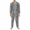 Geo Print Pajama Set Tribal Stripe Warm Sleepwear Male LG-Sleeveカジュアルレジャー2ピースナイトウェアプラスサイズ2XL 2056＃