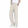 men Pants Ice Silk Casual Lg Pants Elastic Waist Butts Fly Pockets Trousers Straight Wide Leg Draped Busin Pants 83YP#