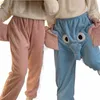 Hommes étudiants pantalons chauds Slee automne hiver drôle mignon couple pyjama pantalon avec une sonnerie éléphant tronc homewear bas 96ic #