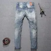 italiensk stil fi män jeans retro ljusblå elastisk smal fit rippade jeans män butts byxor vintage designer denim byxor g9il#