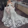 Elegant 3D Floral Lace Wedding Dress Princess A line Sweetheart Off Shoulder Illusion Bridal Gowns Court Train Vestido De Novias