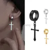 Hoop Huggie Fashionable titanium steel cross ear clip earrings mens stainless steel punk black single earrings fake earrings jewelry 240326