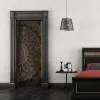 Adesivi Adesivi per porte Bohemian Mandala Pittura nera e dorata Carta da parati Yoga Soggiorno Camera da letto Interno di casa Decalcomania di arte Decorazione per porta