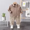 3 -stks babyjongens kleding set trui vest vesting Vest lange mouw shirts jeans broek kleding herfst 240325