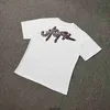 Camiseta de manga curta branca com estampa de caveira de aço na moda americana de alta qualidade para homens e mulheres verão