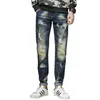 Hombres Jeans Streetwear Ripped Denim Pantalones Tendencia Pantalones Agujero Arruinado Casual Biker Destruido Regular Straight W4SS #