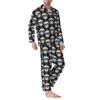 Pyjamas Noir Blanc Crâne Chambre Vêtements De Nuit Crânes De Sucre 2 Pièces Pyjamas Lâches Ensemble Lg-Sleeve Confortable Surdimensionné Costume À La Maison 27hI #