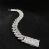 Hip Hop Jewelry 15mm بالكامل VVS Baguette Moissanite Diamond Men Bracelet Sier Iced Out Miami Cuban Rink Chain