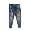 graffiti Jeans Men Streetwear Fi Spray-painted Y2K Skinny Jeans Pants Male Elastic Frayed Colored Drawing Denim Trousers 08uC#