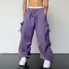 Mens Y2K Cargo Pant Cor Sólida Baggy Bolsos Táticos Calças Harajuku Streetwear Oversized Tecido Calças Soltas Harem Pants 82Yn #