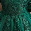 Kızlar V-Backless büyük yay elbisesi parti düğün için 1 ila 5 yıl nakış prenses zarif lüks elbisesi çocuk Noel elbisesi 240319