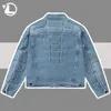 Retro konvexe Schildkröte Shell Denim Jacke Männer Hip Hop gerissen Loch Lose Harajuku Bombermäntel Kumpelte Straße Herbst Jeans Outwear 240311