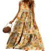 Neues bedrucktes Patchwork V-Ausschnitt großer Saum Long Bohemian Kleid 357151