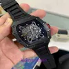 Richar Millie Designer Luxury Mens Mekaniği Kırmızı Siyah Kauçuk Erkekler Safir Otomatik Mekanik Karbon Fiber Takvim Cam Geri Geri GÖRT