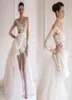 Delicate Short Lace Wedding Dresses with Detachable Skirt Appliqued Beach Wedding Gowns Long Sleeve Bridal Dresses Illusion Tulle 5889194