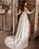 스팽글 끈이없는 레이스 A- 라인 웨딩 드레스 2024 분리 가능한 어깨 미사 바닥 길이 신부 공식 가운 멍청이 de novias