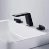 Rubinetti per lavandino del bagno Rubinetto diffuso a cascata Rubinetto per lavabo a tre fori di alta qualità con due maniglie Miscelatore per lavabo con acqua fredda Nero opaco