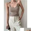 Damen Tanks Camis Rib Knit Y2K Kleidung Invisible Clear Shoder Strap Stretch Shirts Low Cut Ärmellos Slim T-Shirts Frauen 2024 Sommer Oth0N