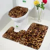 Tapis de bain imprimé léopard marron, ensemble de mode, motif de fourrure d'animaux sauvages, décor de salle de bain moderne, tapis antidérapant, couverture de couvercle de toilette, tapis de maison