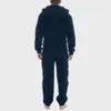 Män konstgjord ull LG Sleeve Pyjamas Casual Solid Color Zipper Loose Hooded Jumpsuit Pyjamas Casual Winter Warm Rompe G5W0#