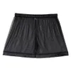 Black Mens underkläder Hot Shorts Sleepwear Seat-Through Mesh Loose Style Sexig Male Lounge Boxer Shorts Nightwear Z6wt#