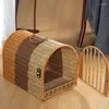 Cat Carriers Portable Handwoven Rattan Carry Breathable Comfortable Basket Ideal for Car Travel and Outdoor Adventures with Pets