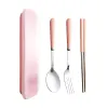 4PCS/Set Wheat Straw Tableware Box Spoon Fork Chopsticks Cutlery Dinnerware Children Adult Travel Portable Kitchen Accessories