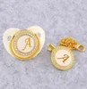 Golden Initial Letter Baby Pacifier With Chain Clip Luxury Sucette Bebe BPA White Chupete For 018 Months 2104077476546