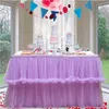 Gonna da tavolo in tulle da matrimonio 6FT9FT Copertura decorativa da pranzo in rete viola rosa bianca per banchetti di ricevimento 240322