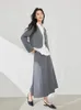 Robes de travail Vimly femmes élégantes Blazer jupes costumes 2024 printemps bureau gris 2 pièces correspondant ensembles col en V plissé Maxi jupe M5356