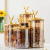 Burkar Creative Golden Deer Glass Storage Jar Amber Sealed Tea Can Food Milk Powder Sugar Jar Kök förvaring Container Hem Dekoration