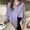 Womens Blouses Shirts Retro Purple Long Sleeve Solid Color Shirt Simple Chiffon Tops And Blouse Women Elegant Clothing Blusas Mujer Q4 Otpoh