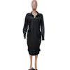 Plus Size Dresses Zipper Sexy Black Dress Clubwear Stretchy Leather Long Sleeve Midi Bodycon Wholesale Drop 240311